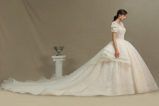 Charming Short Sleeve Garden Bridal Gown Sweetheart Wedding Dress Sweep Train_4