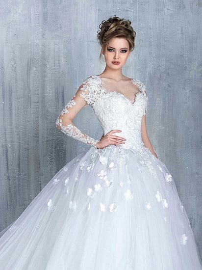 New Arrival Long Sleeve Lace Bridal Gowns Tulle Open Back Court Train Wedding Dresses_2