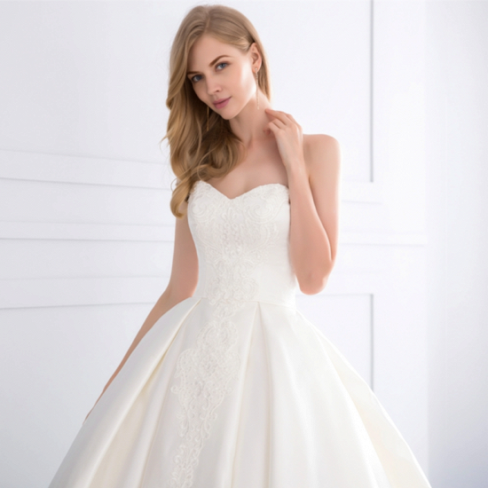 Sweetheart Strapless Lace Ball Gown Wedding Dresses | Open Back Pleated Bridal Gowns_5