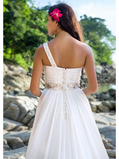 Beach Sparkle A-Line Wedding Dress One Shoulder Chiffon Straps Bridal Gowns Court Train_4