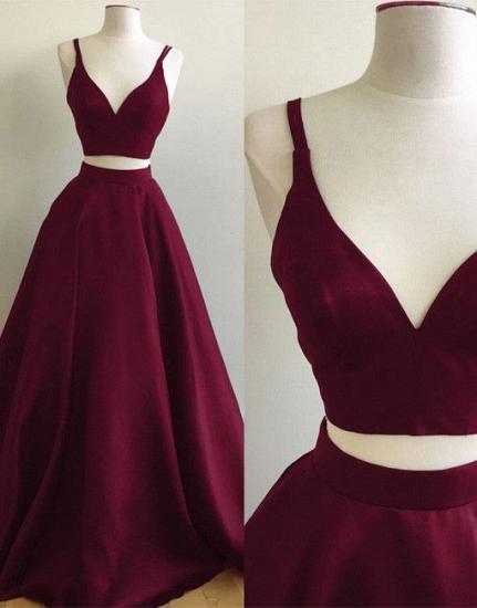 Burgundy A-line Straps Two Piece Formal Dress 2022 Sleeveless Elegant Prom Dress_2