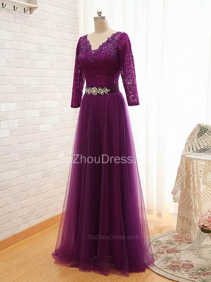 V-Neck Purple Long Sleeve Mother of the Bride Dress Sequins Lace Formal Evening Dress_2