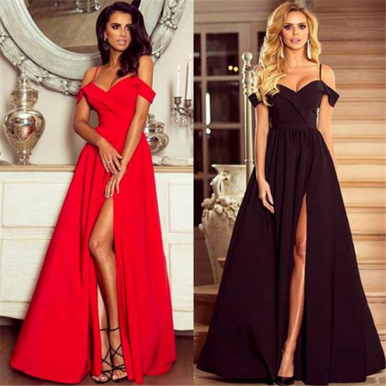 Spaghetti Straps Black Formal Dresses Cheap 2022 Sexy Split Long Evening Gown_4