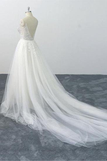 TsClothzone Sexy Spaghetti Straps Tulle Lace Wedding Dress V-Neck Ruffles Appliques Bridal Gowns Online_5
