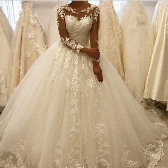 Tulle Lace Wedding Gowns Long Sleeves Floral  Bridal Dress_2