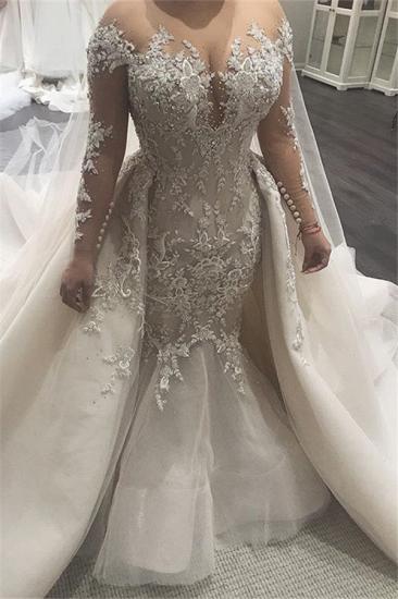 Beautiful Mermaid Wedding Dresses with Tulle Overskirt| Sexy Lace Dresses for Weddings_1