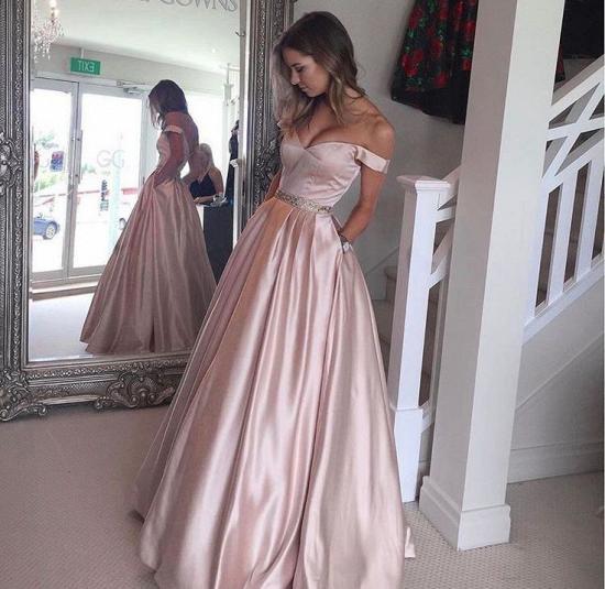Pearl-Pink Puffy Off-the-Shoulder Beading Pockets Prom Dresses_2