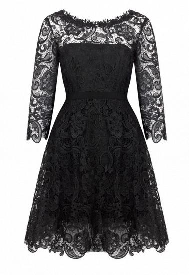 Elegant Black 3/4 Long Sleeve Knee-Length Homecoming Dress Popular Simple Lace Short Women Dresses Under 100