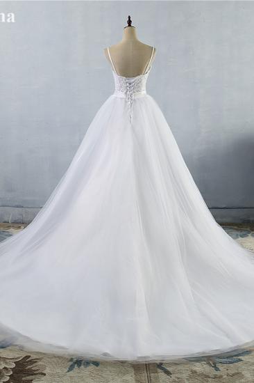 TsClothzone Elegant Spaghetti Straps Sweetheart Wedding Dress White Tulle Appliques Bridal Gowns with Beadings Sash_3
