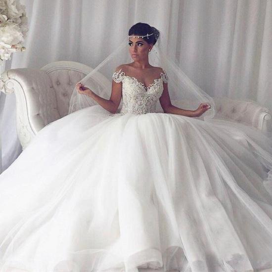Elegant Ball Gown Sleeveless Wedding Dresses | Off-the-Shoulder V-Neck Bridal Gowns_4