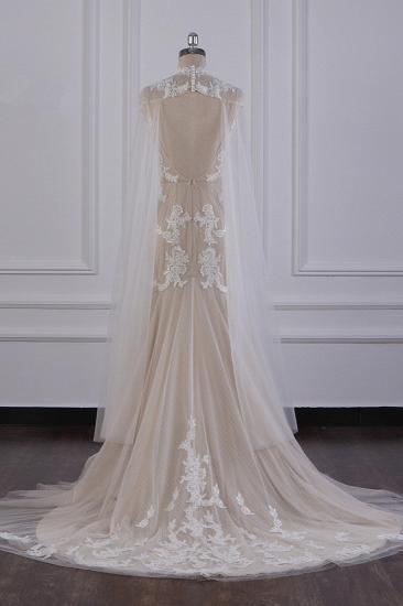 TsClothzone Chic High-Neck Tulle Champagne Wedding Dress Mermaid Sleeveless Appliques Bridal Gowns Online_3