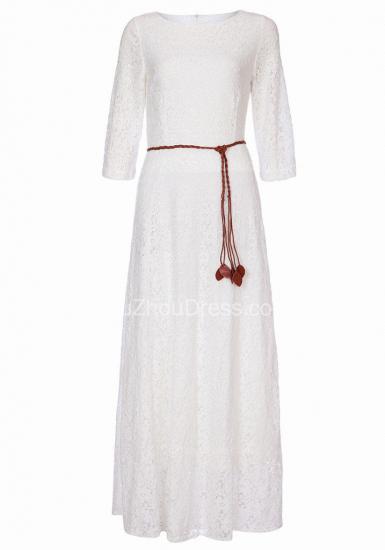 Full Lace Long Sheath Wedding Gowns Scoop Half Sleeves Elegant Zipper Wedding Dresses_3