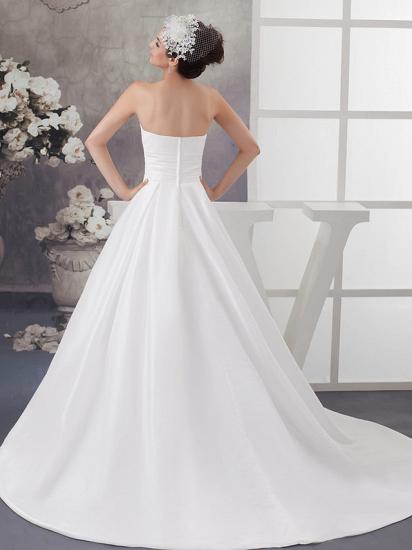 A-Line Wedding Dress Strapless Satin Strapless Bridal Gowns with Chapel Train_3