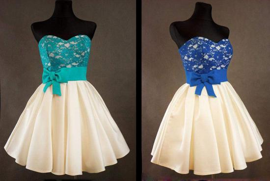 Sweetheart Royal Blue Lace Cheap Homecoming Dress with bowknot Short Cute Evening Dresses_2