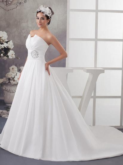 A-Line Wedding Dress Strapless Satin Strapless Bridal Gowns with Chapel Train_2