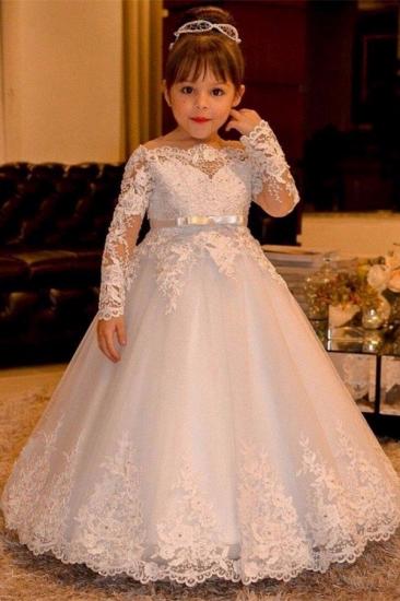 Cute Tulle Lace Appliques Flower Girl Dress with Long Sleeves