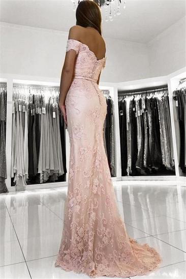 2022 Pink Off Shoulder Mermaid Prom Dresses | Cheap Lace Beaded Evening Dresses Online_3