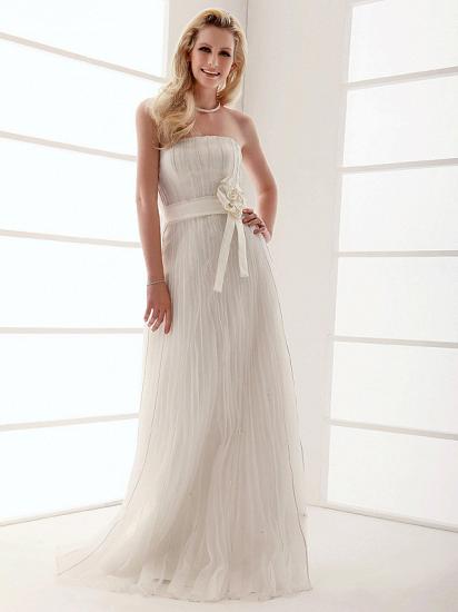 Elegante Etui-Hochzeitskleider trägerlose ärmellose Brautkleider aus Organza im Angebot_2
