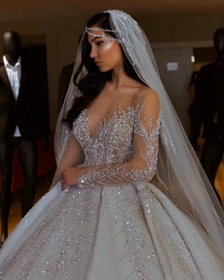 Sparkle Diamond Long sleeves Luxury Ball gown Wedding Dresses_4