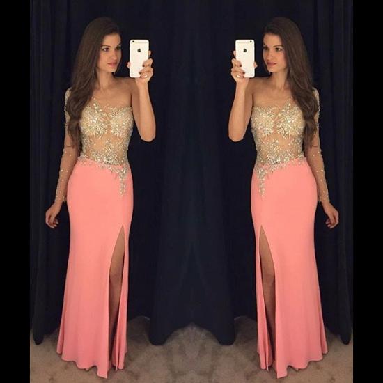 Sexy Sheath One Shoulder Crystal Prom Dresses 2022 Side Slit Evening Gowns_3