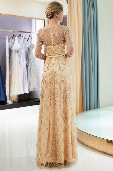 MELODY | A-line Illusion Neckline Long Beading Evening Gowns with Sleeves_22