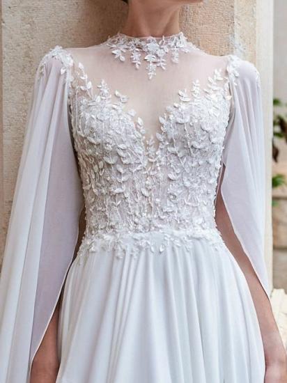 Sexy A-Line Wedding Dresses High Neck Detachable Chiffon Lace Long Sleeve Bridal Gowns See-Through Court Train_3