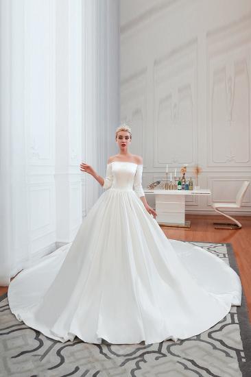 2/3 Langarm Ballkleid Weiß Brautkleid mit weichen Falten | Einfache Luxus-Brautkleider für die Winterhochzeit_9