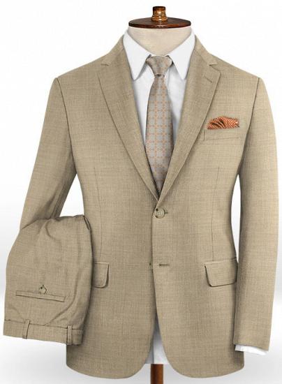 Khakifarbener zweiteiliger Anzug aus Woll-Feinstrick mit fallendem Revers ｜ Business-Anzug_1