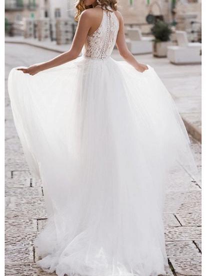 Boho A-Line Wedding Dresses Halter Neck Asymmetrical Lace Tulle Regular Straps Bridal Gowns On Sale_2