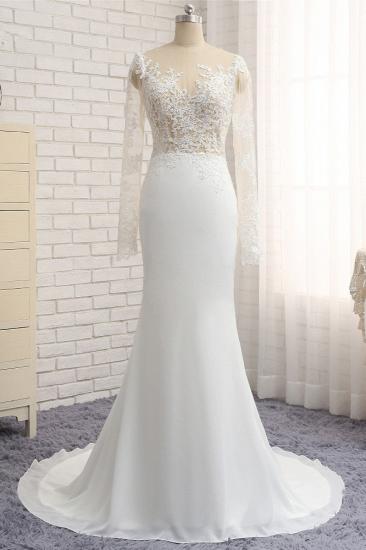 TsClothzone Chic Jewel Weißes Chiffon-Spitze-Hochzeitskleid mit langen Ärmeln Applikationen Brautkleider im Angebot