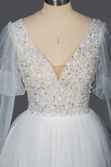 Amazing Cap Sleeves Glitter Sequins Aline Wedding Dress V-Neck White Bridal Gown_7