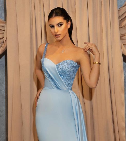 Beautiful Long Blue Mermaid Side Slit Glitter Prom Dress_2