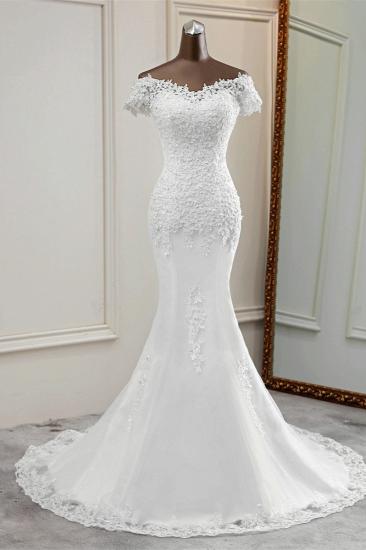 TsClothzone Glamorous Sweetheart Lace Beading Wedding Dresses Short Sleeves Appliques Mermaid Bridal Gowns_1