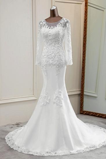 TsClothzone Elegant Jewel Lace Mermaid White Wedding Dresses Long Sleeves Appliques Bridal Gowns_4
