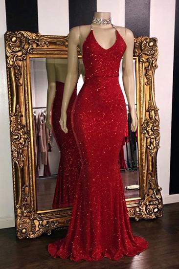 Sexy Sequins Sleeveless Mermaid Prom Dresses | Glitter Halter Red Evening Gowns_1