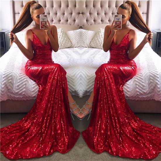 Rote glänzende Pailletten Sexy Abendkleider 2022 | Ärmellose günstige lange formelle Partykleider_3