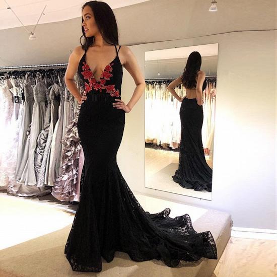 2022 Black Lace Open Back Evening Dresses | Sexy Mermaid Sleeveless Prom Dress_3
