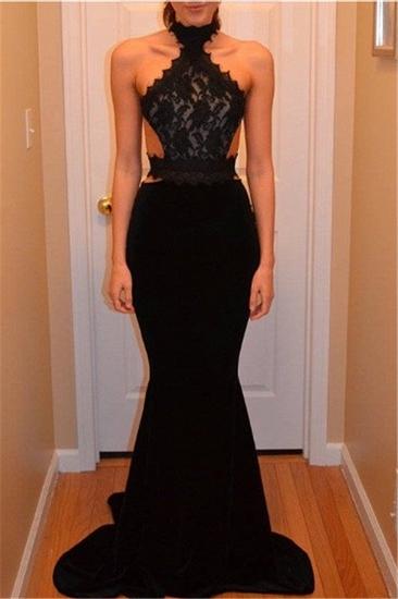 Sexy Mermaid Black Lace Evening Dresses 2022 High Neck Prom Gown_1