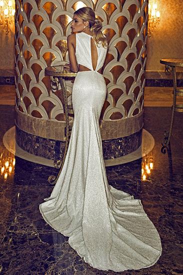 Elegant Jewel White Wedding Dresses 2022 Sequined Court Train Sleeveless Bridal Gowns_2