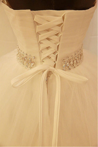 Weiße Spitze-Schatz-Kristalllange Brautkleider Ballkleid Lace-Up Tüll taillierte Brautkleider_3