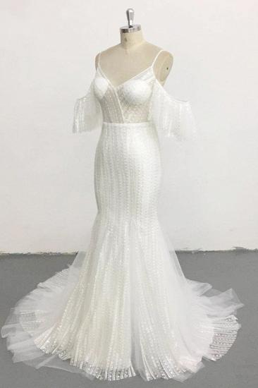 TsClothzone Stylish Sleeveless V-Neck Ivory Wedding Dresses Spaghetti Straps Pearls Bridal Gowns On Sale_4
