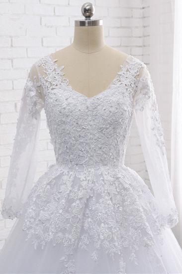 TsClothzone Stylish Long Sleeves Tulle Lace Wedding Dress Ball Gown V-Neck Sequins Appliques Bridal Gowns On Sale_6
