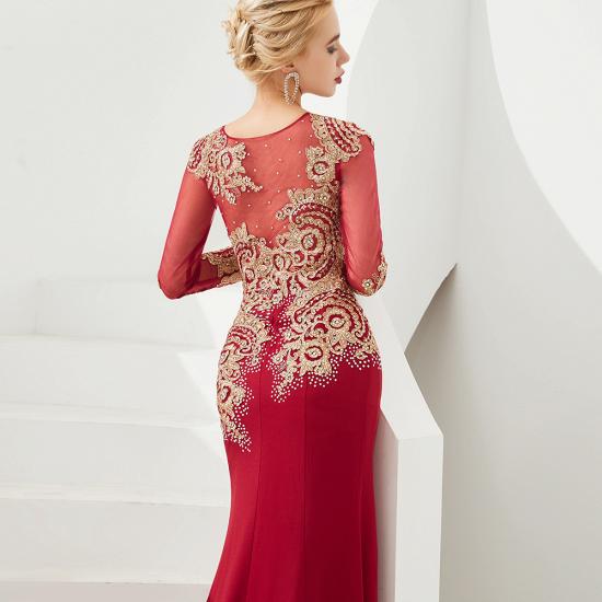 Harley | Luxury Illusion neck Long Sleeves Prom Dress with Sparkling Gold Lace Appliques_15