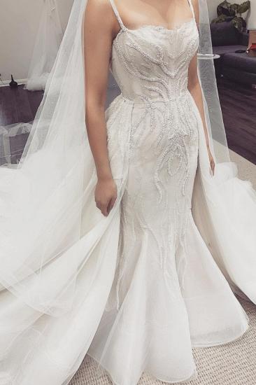 White Illusion neck White Sleeveless Mermaid Wedding Dress with Overskirt_1