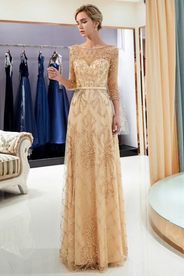 MELODY | A-line Illusion Neckline Long Beading Evening Gowns with Sleeves_23