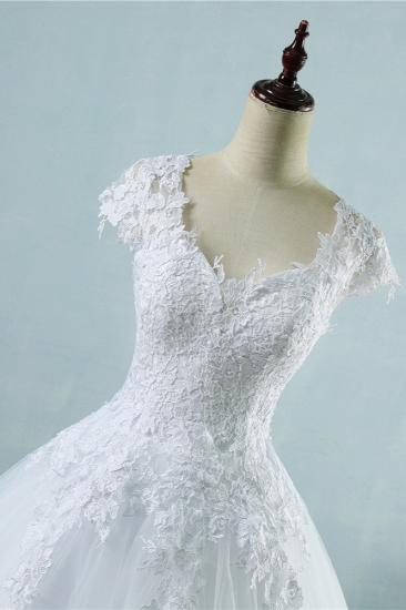 TsClothzone Elegant V-Neck Tull Lace White Wedding Dress Short Sleeves Appliques Bridal Gowns Online_4