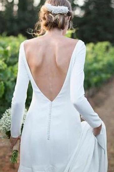 Elegant White Bateau Long Sleeves Simple Wedding Dress_2