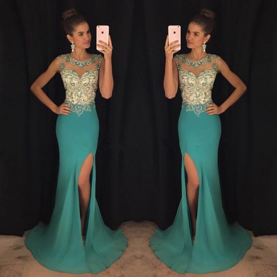 Green Mermaid Sexy Slit Prom Dress 2022 Sleeveless Beads Sequins Popular Evening Gown with Crystals_3