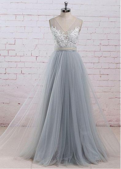 Gray See-through Bodice A-line Appliques Bridesmaid Dress_1
