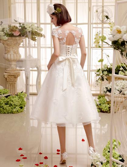 Jewel Sleeveless Lace Appliques Knee-Length Backless Wedding Dresses_4